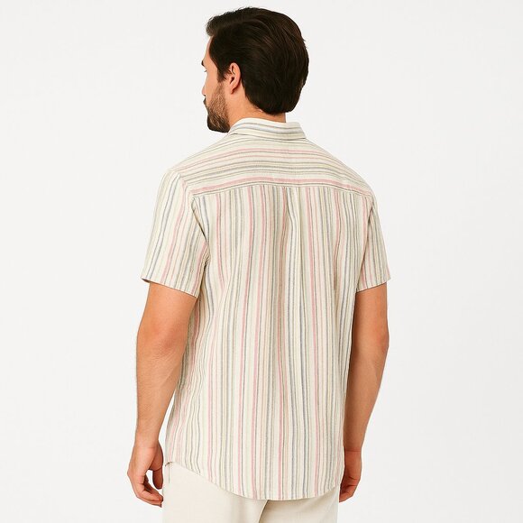 Marine Layer Hemp Blend Striped Button Down Retro Vacationcore Shirt Men’s Large - Picture 4 of 14